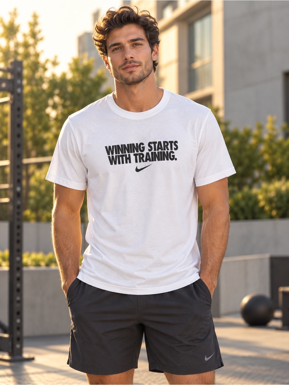 Nike White Graphic T-Shirt Winning Starts with Training Mens Size Medium NWT NEW